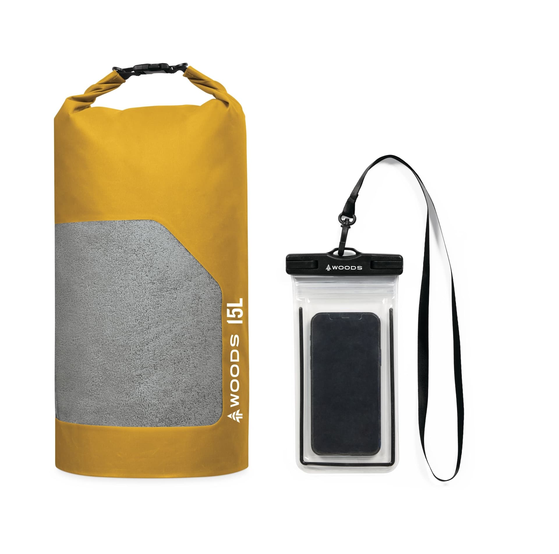 Woods 15L Dry Bag Waterproof Phone Case, Yellow