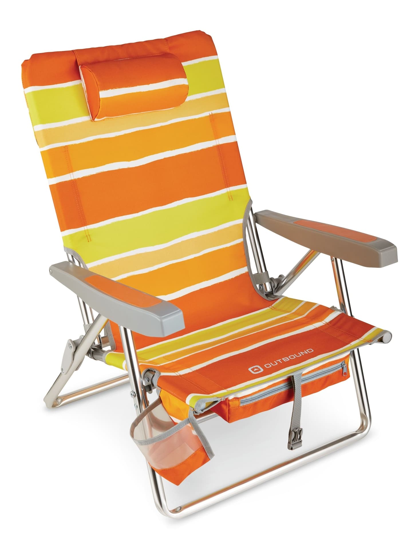 Outbound Beach Backpack Adjustable Chair, Orange and Yellow Striped