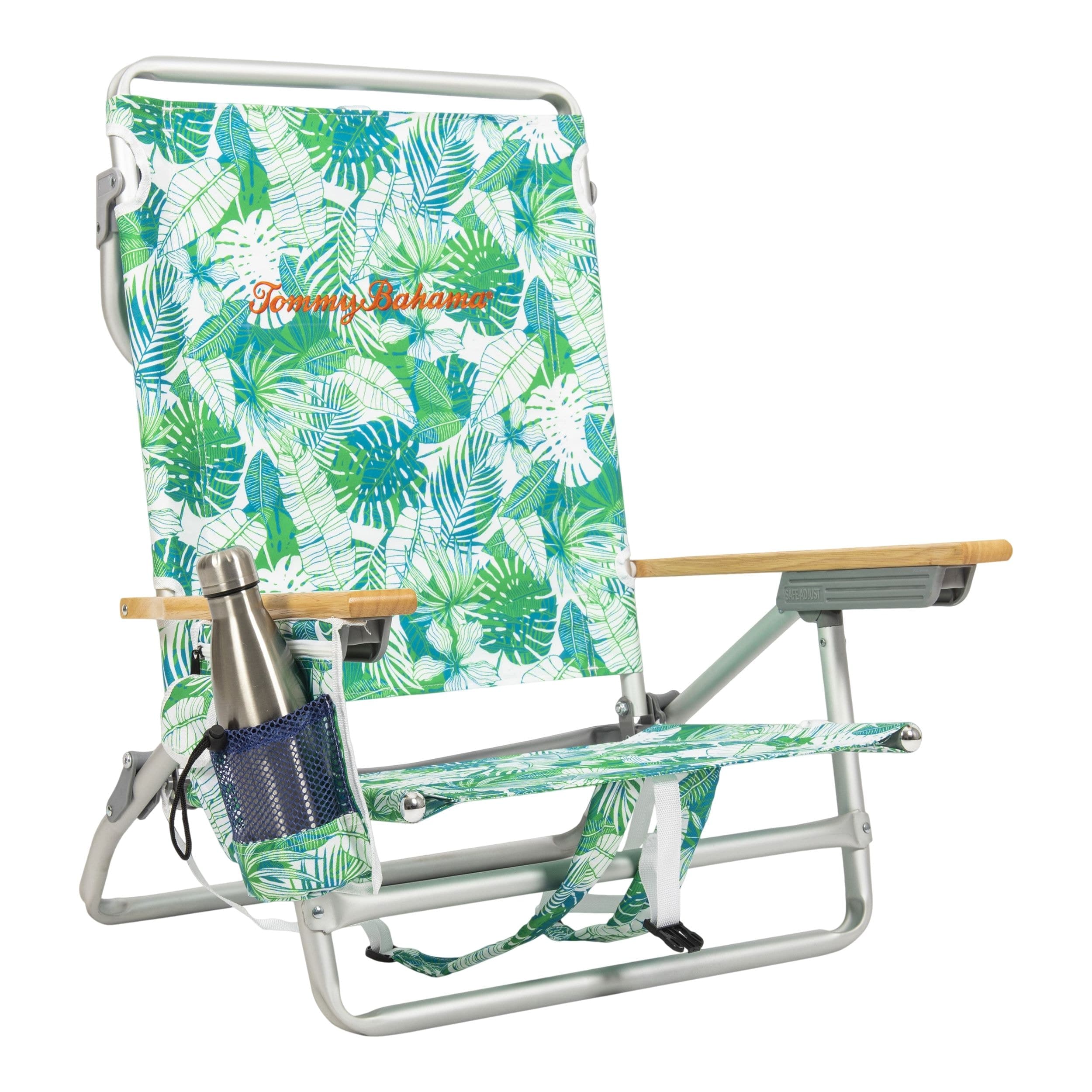 Tommy Bahama Classic 5-Position Folding Backpack Beach Adjustable Chair with Cup Holder, Multi-Colour