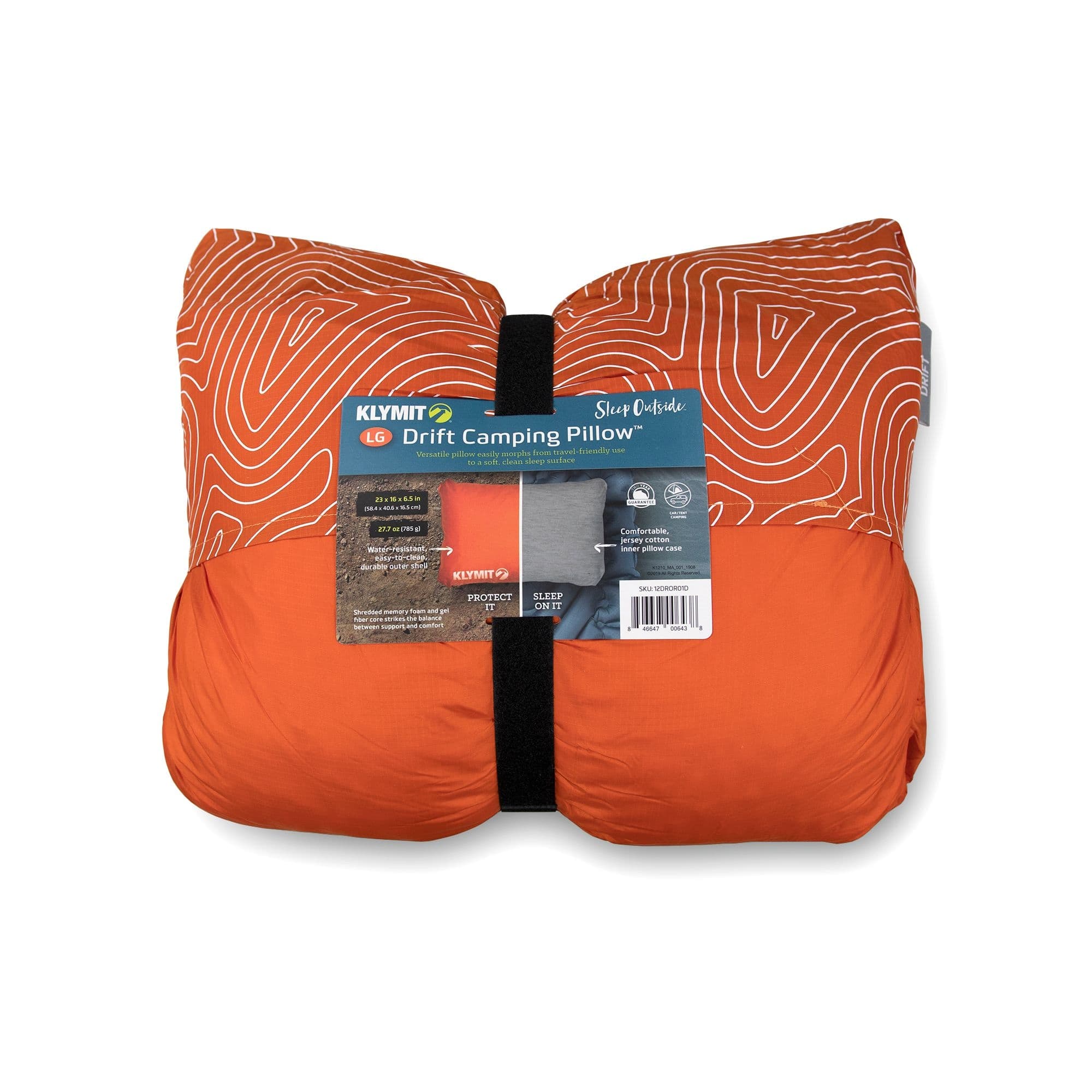 Klymit Drift Lightweight Inflatable 2-in-1 Reversible Car Camp Pillow, Large, Orange