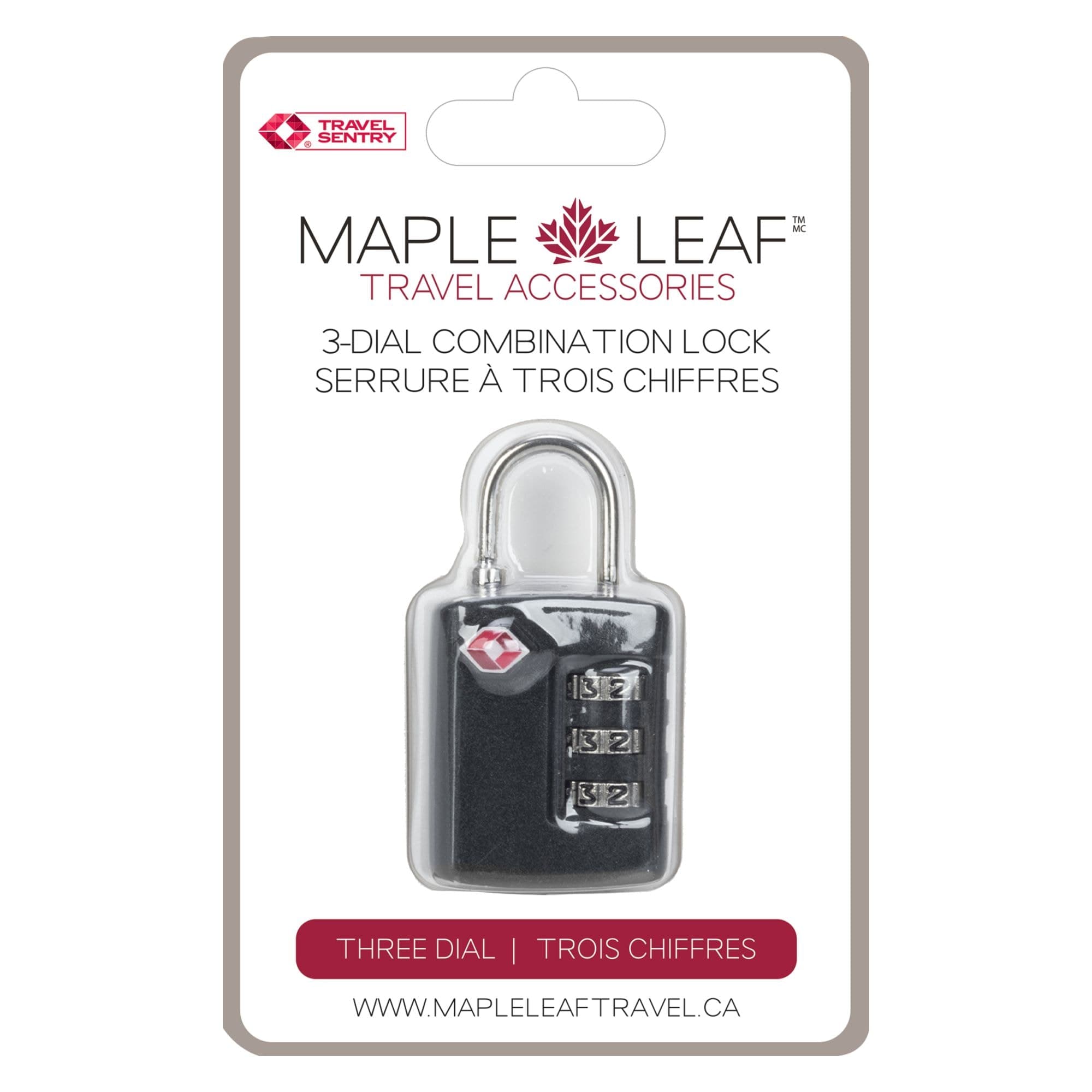 Maple Leaf Travel Sentry TSA-Approved 3-Dial Combination Luggage/Suitcase Lock