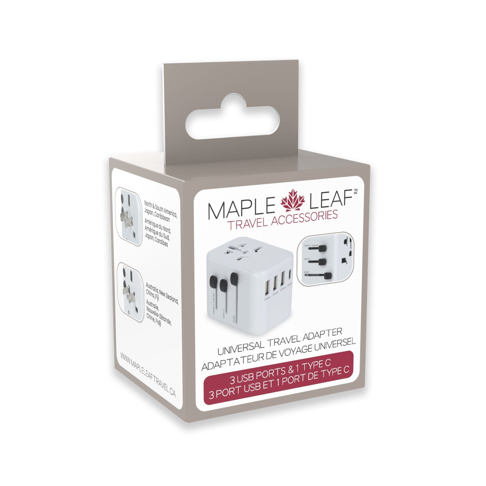 Maple Leaf International Universal Travel Adaptor Plug with 3 USB and 1 USB-C Charging Ports