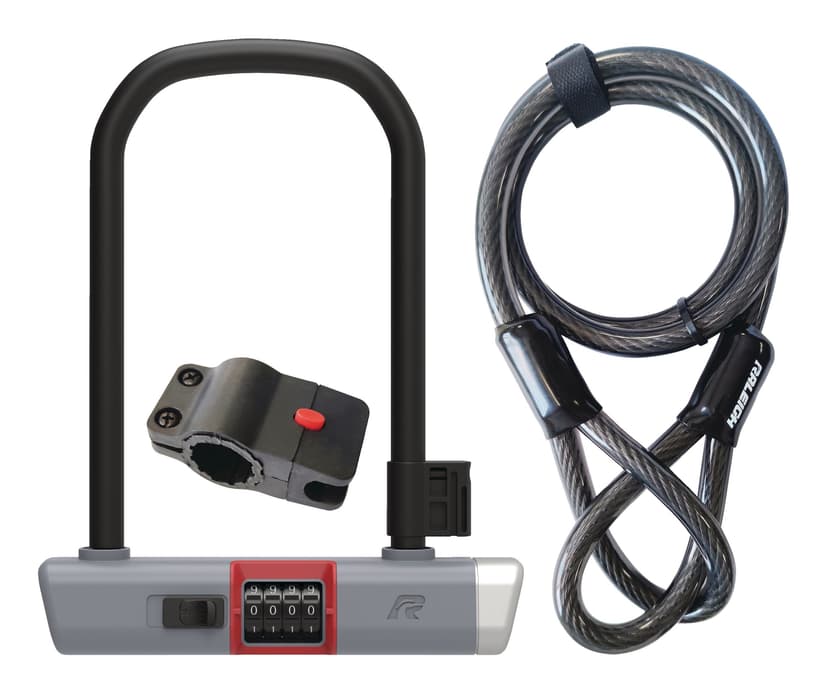 Raleigh Steel Bike U-Lock Cable Combo with Mounting Bracket & Velcro, Grey, 9-in
