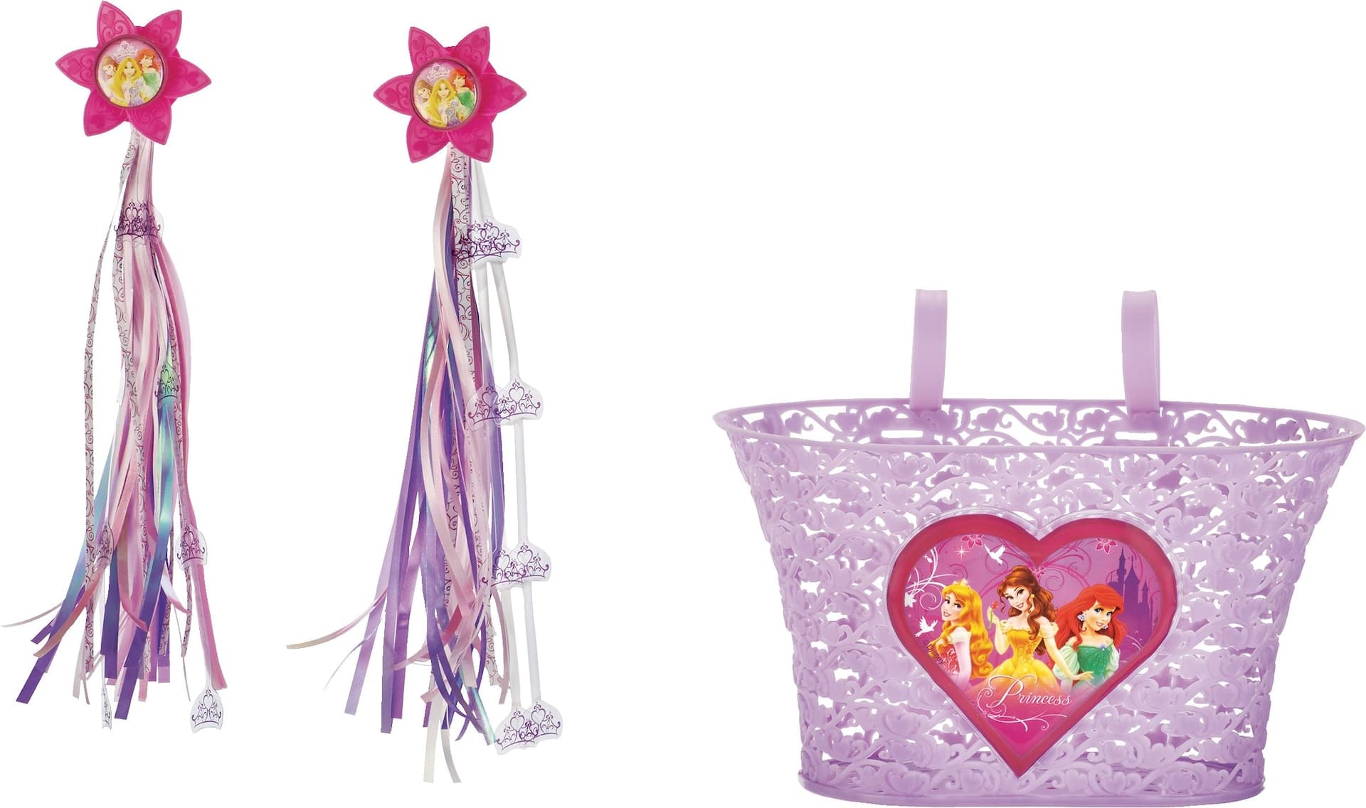 Disney Princess Plastic Kids' Handlebar Bike Basket, Weather-Resistant, Purple