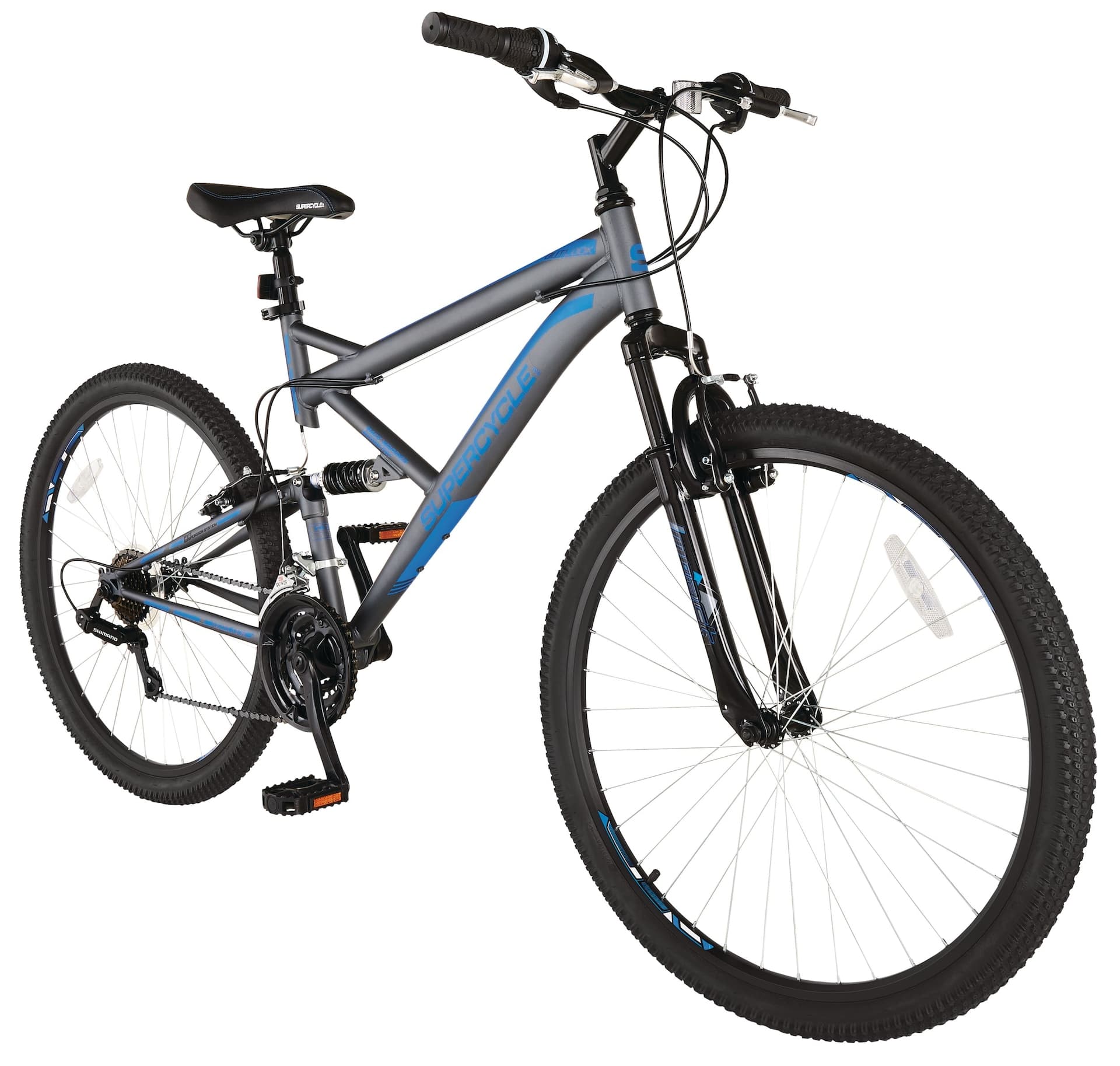 Supercycle Outlook Dual-Suspension Mountain Bike, 27.5-in Wheel, Grey/Blue