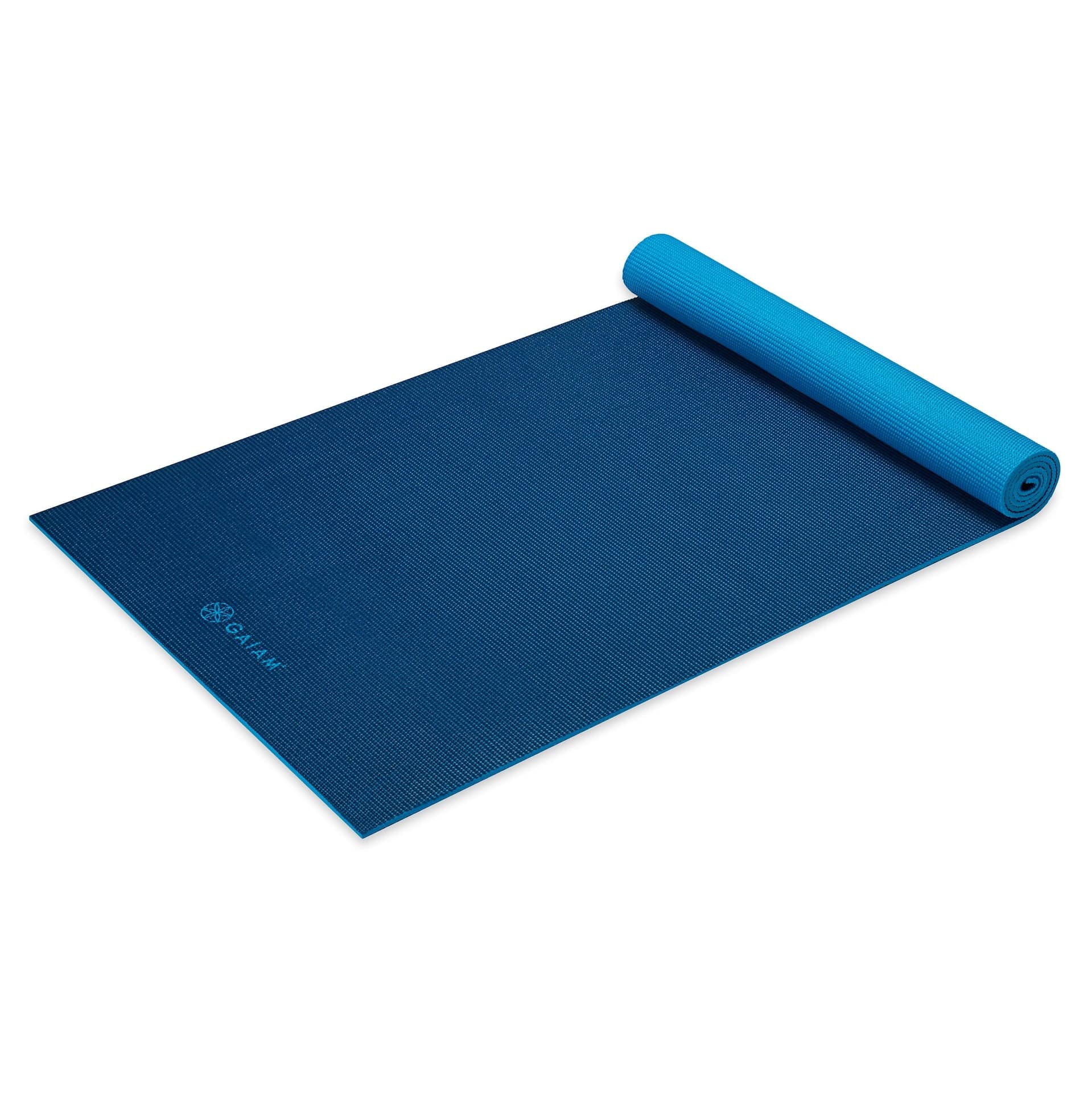 Gaiam 4mm Reversible Yoga Mat & Carrying Sling, Blue/Blue