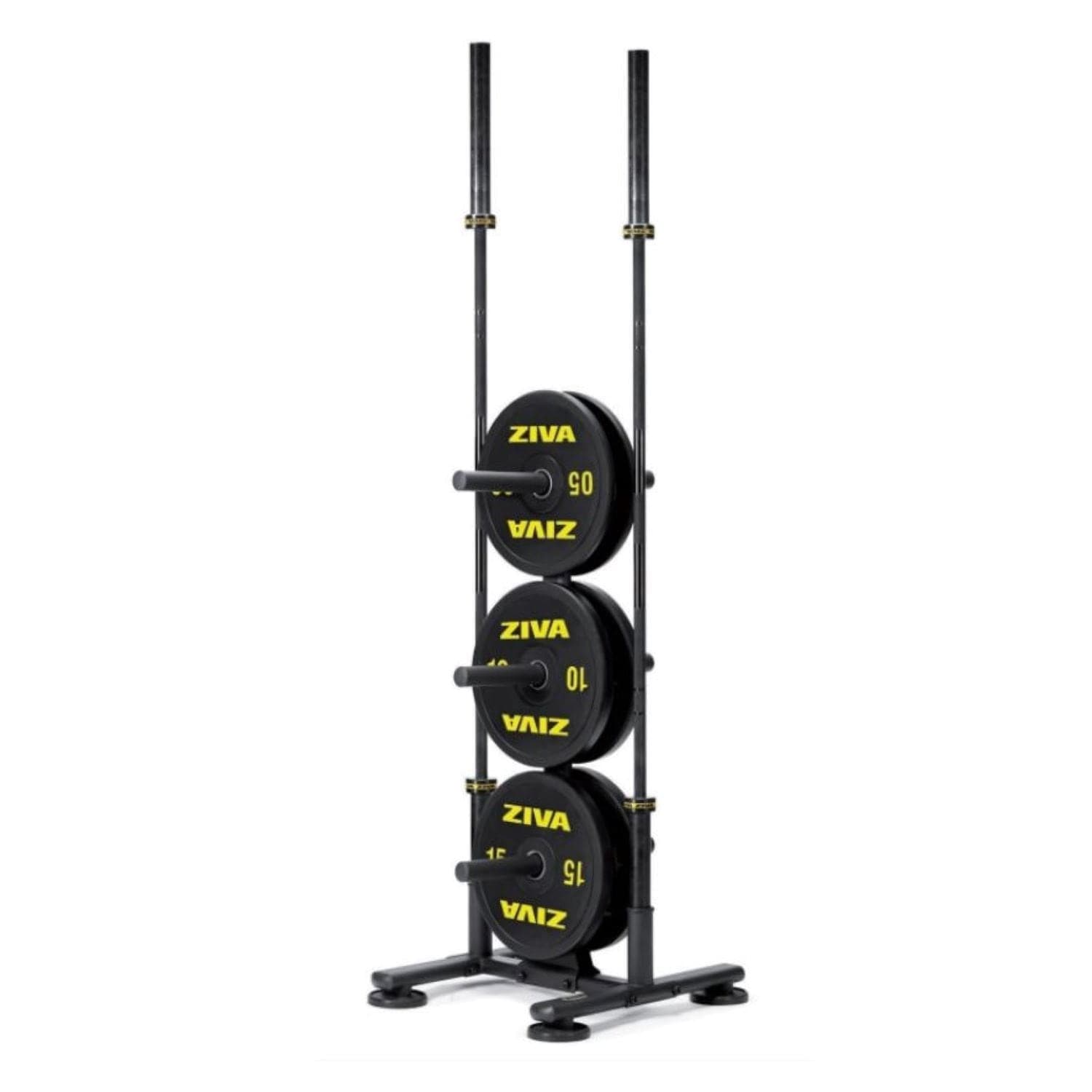 ZIVA Disc Storage Rack, 32 Plates & 2 Barbells, Black