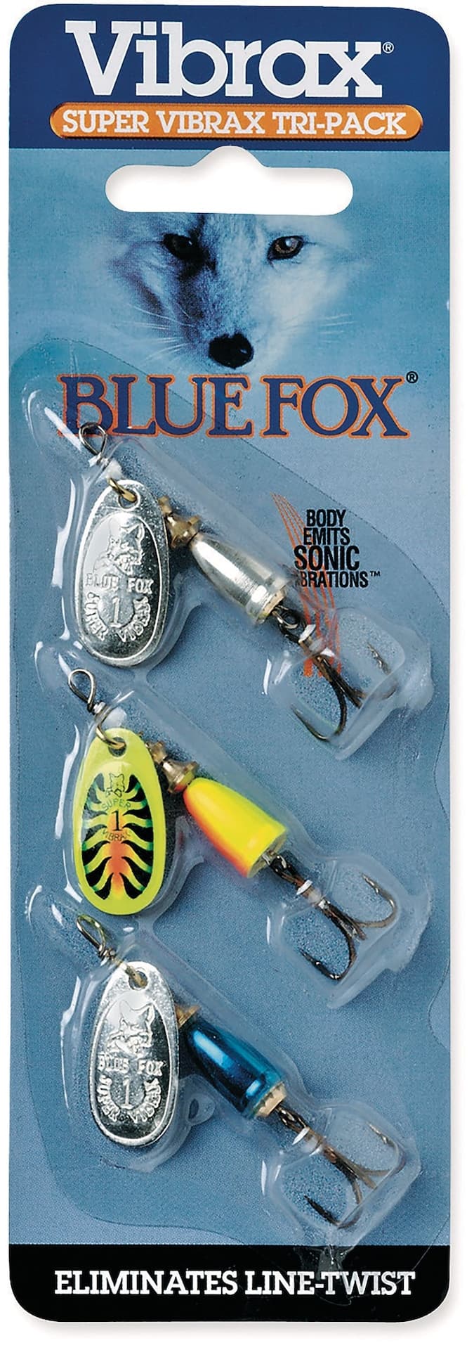 Blue Fox Super Vibrax Tri-Pack Spinners, Size 1, Silver/Firetiger Blue