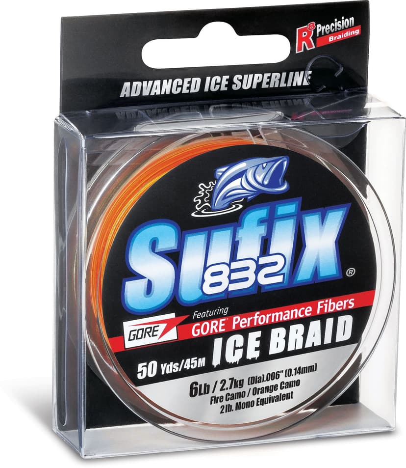 Suffix 832 Ice Fishing Braid Fishing Line, Orange, 6-lb