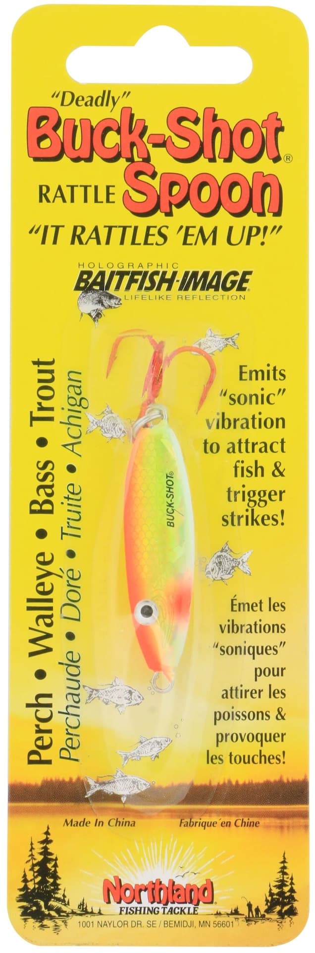 Northland Ice Fishing Buck-Shot Rattle Spoon Lure, Glo