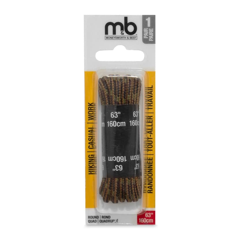 Moneysworth & Best Round Hiker Sierra Shoe Laces for Hiking Shoes/Boots, 63-in, Brown/Green