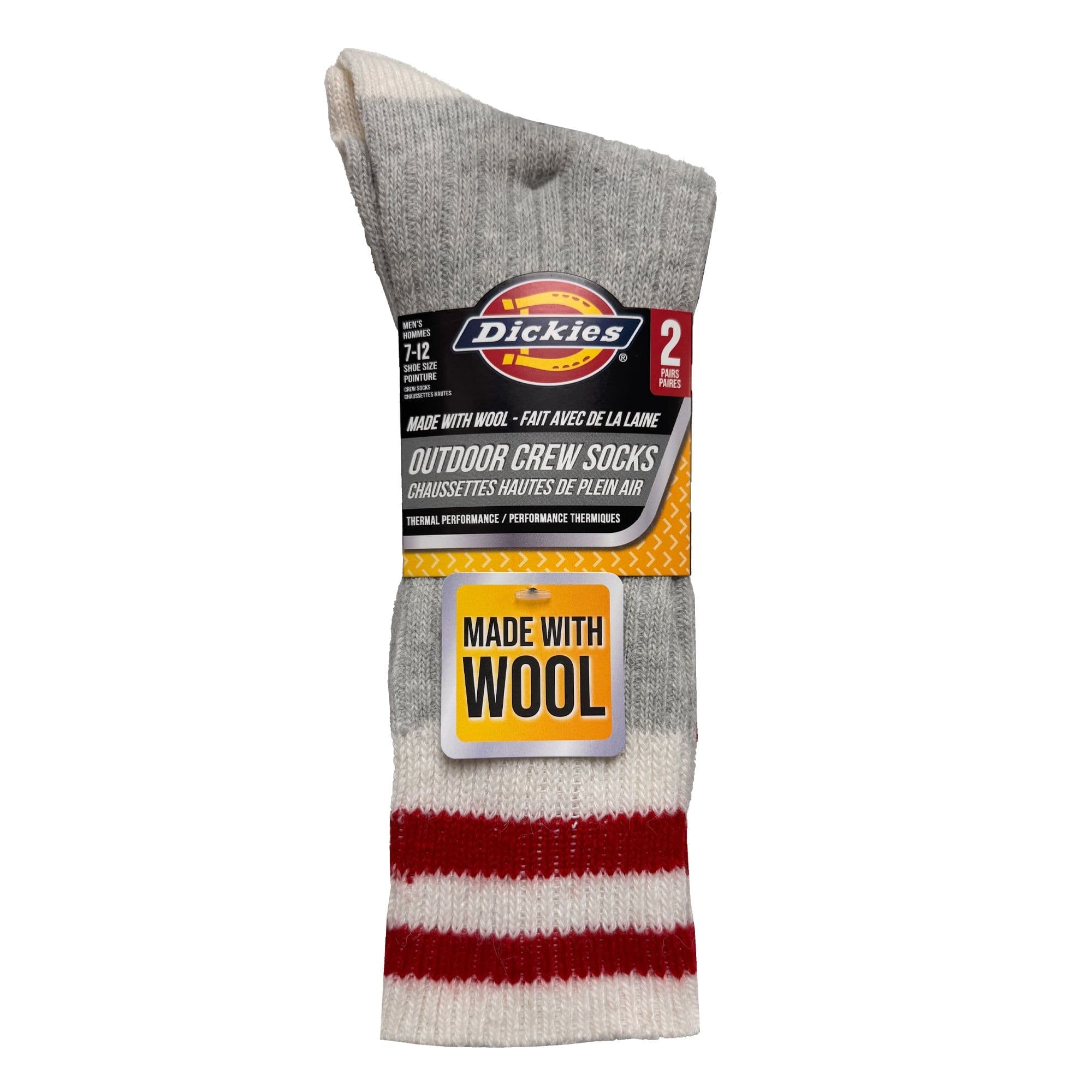 Dickies Men's Wool Crew Work Socks with Moisture-Wicking, 2-pk, Light Grey