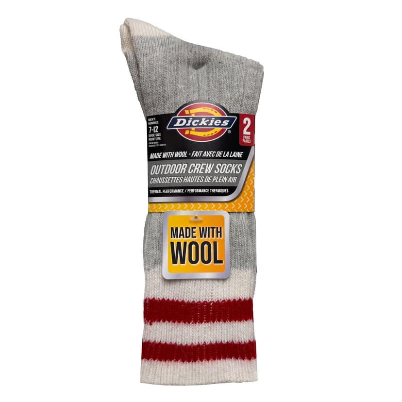 Dickies Men's Wool Crew Work Socks with Moisture-Wicking, 2-pk, Light Grey