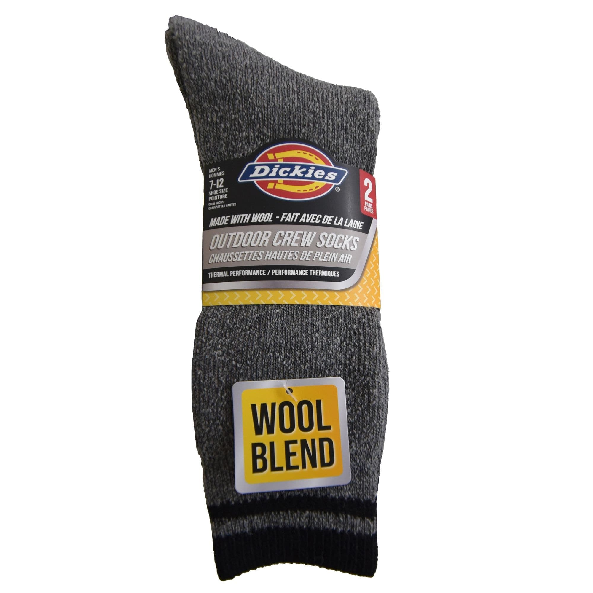 Dickies Men's Thermal Crew Socks, Polyester Wool, 2 Pairs, Grey