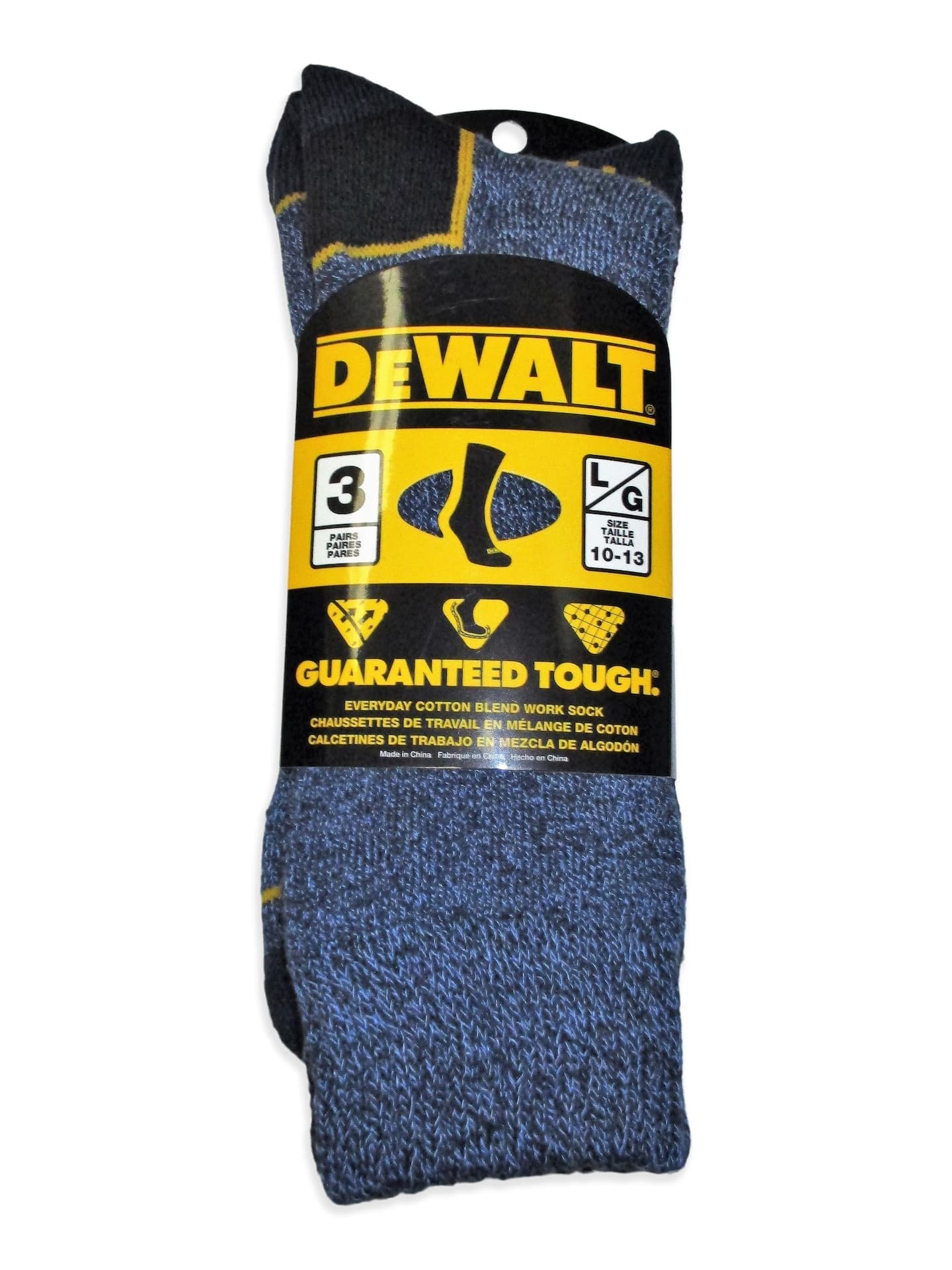 DEWALT Men's Everyday Cotton Blend Work Socks, Moisture-Wicking, 3-pk, Blue