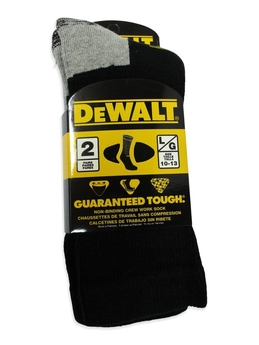 DEWALT Men's Specialty Non-Binding Comfortable Crew Work Socks, 2-pk, Black