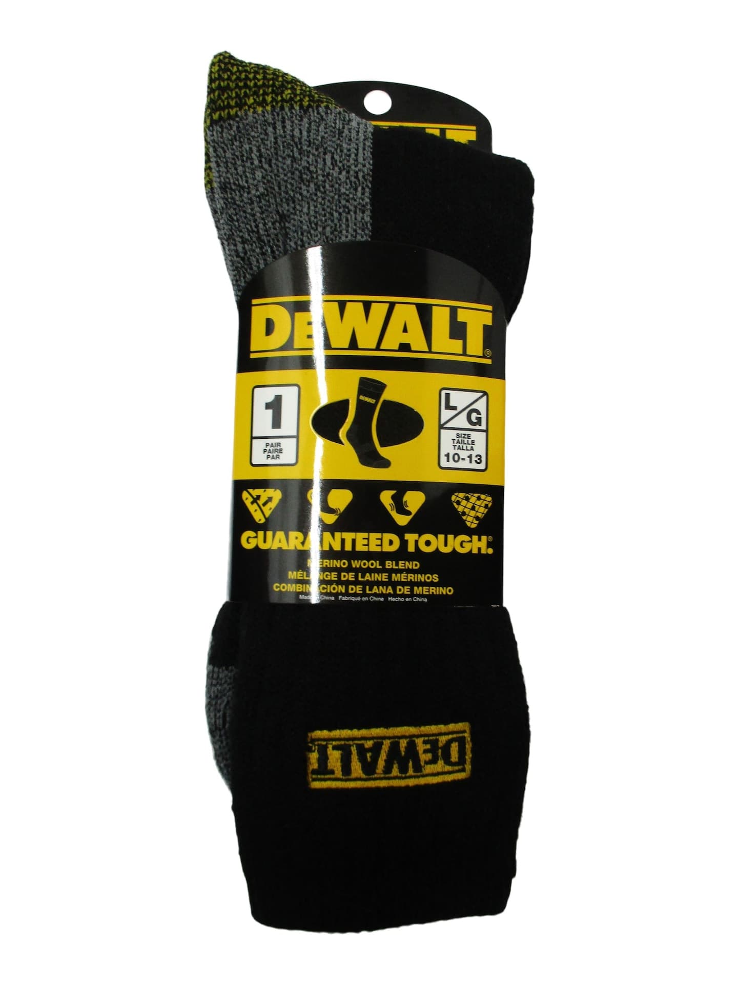 DEWALT Men's Merino Wool Blend Breathable Work Socks, Reinforced Heel and Toe, Black