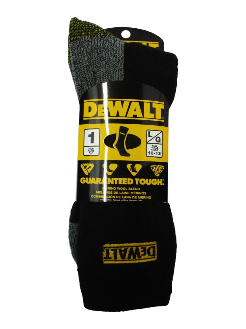 DEWALT Men's Merino Wool Blend Breathable Work Socks, Reinforced Heel and Toe, Black