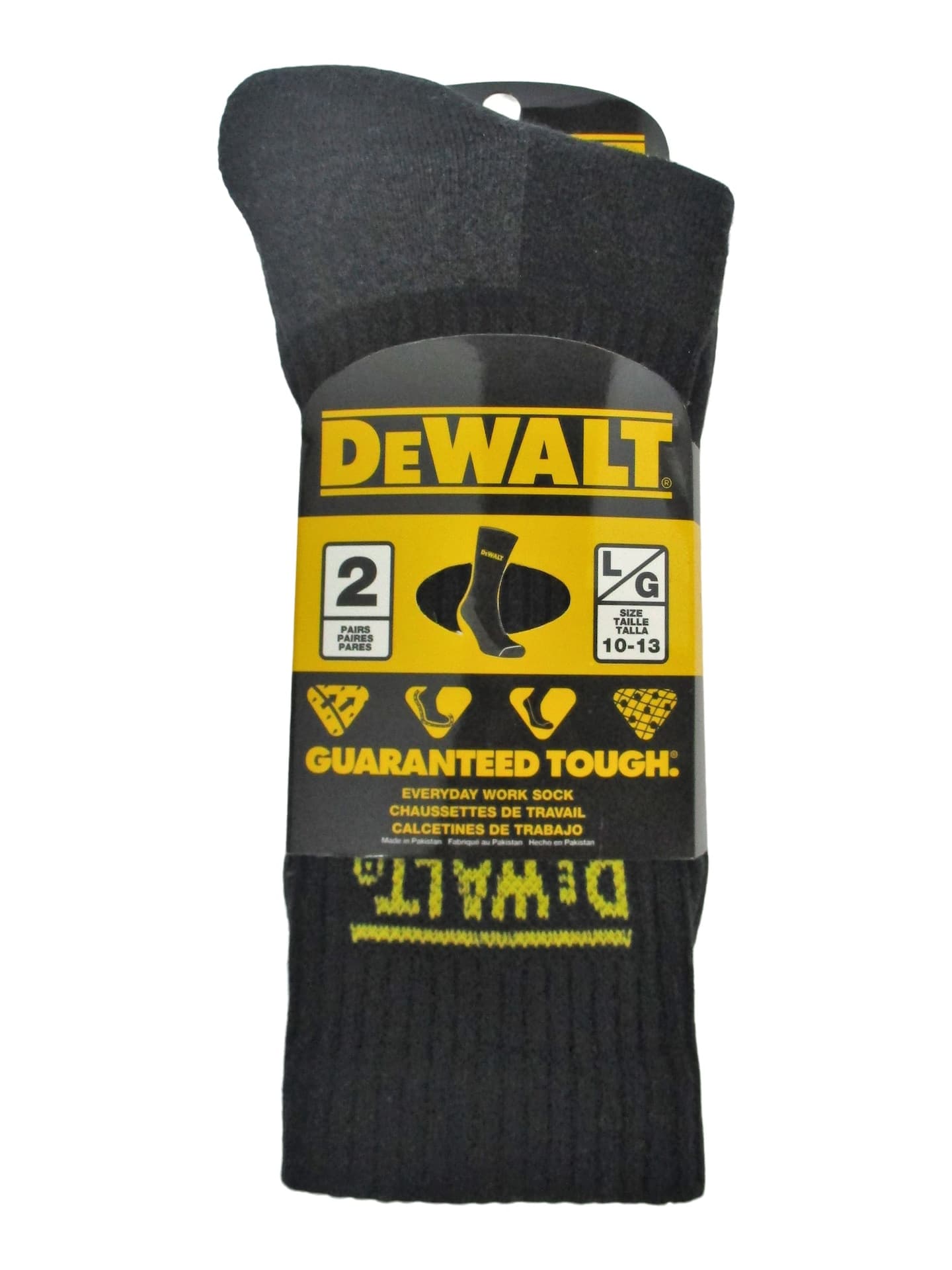 DEWALT Men's Everyday Work Socks, Cushioned for Comfort, Reinforced Heel/Toe, 2-pk, Black