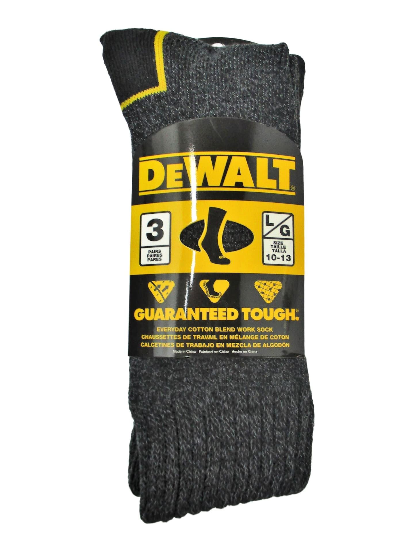 DEWALT Men's Everyday Cotton Blend Work Socks, Reinforced Heel/Toe, 3-pk, Black