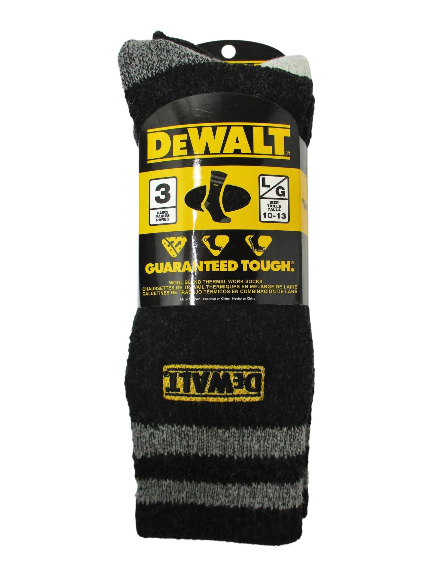 DEWALT Men's Everyday Cotton Blend Breathable Work Socks, Fully Cushioned, 3-pk, Black