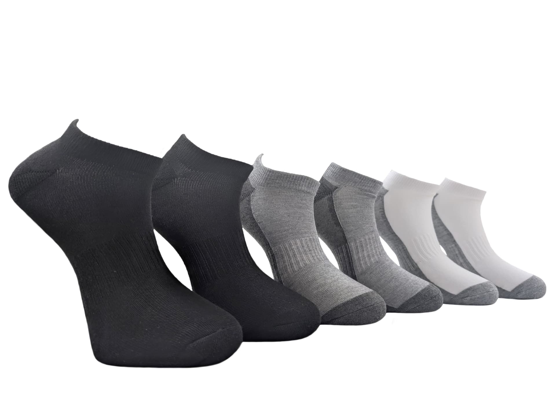 Outbound Men's Athletic Low Cut Crew Socks with Arch Support, Black/Heather Grey/White, 6-pk