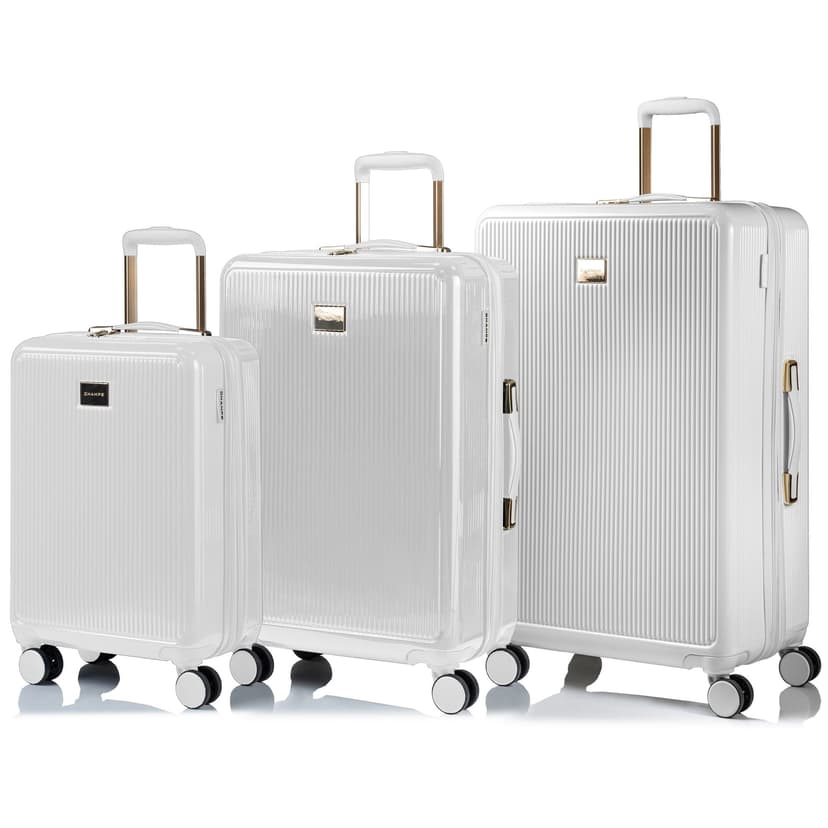 Champs 3-Piece Luxe Hardside Expandable Spinner Wheel Travel Luggage Suitcase Set with Carry On, TSA Lock & USB Port, White