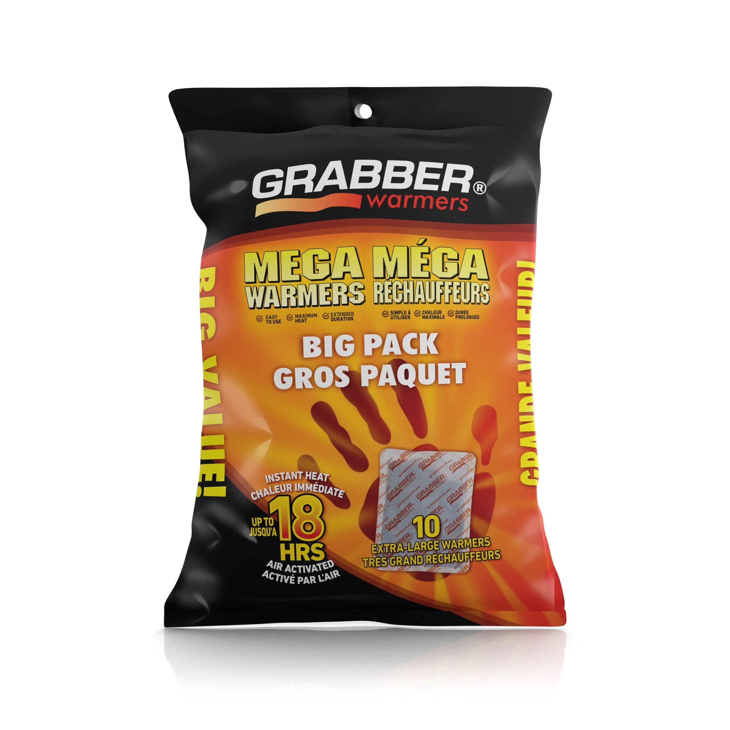 Grabber Air Activated Mega Warmer Heat Pack, Odourless, 10-pk, Red