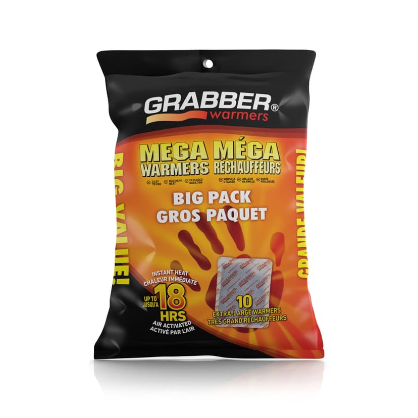 Grabber Air Activated Mega Warmer Heat Pack, Odourless, 10-pk, Red