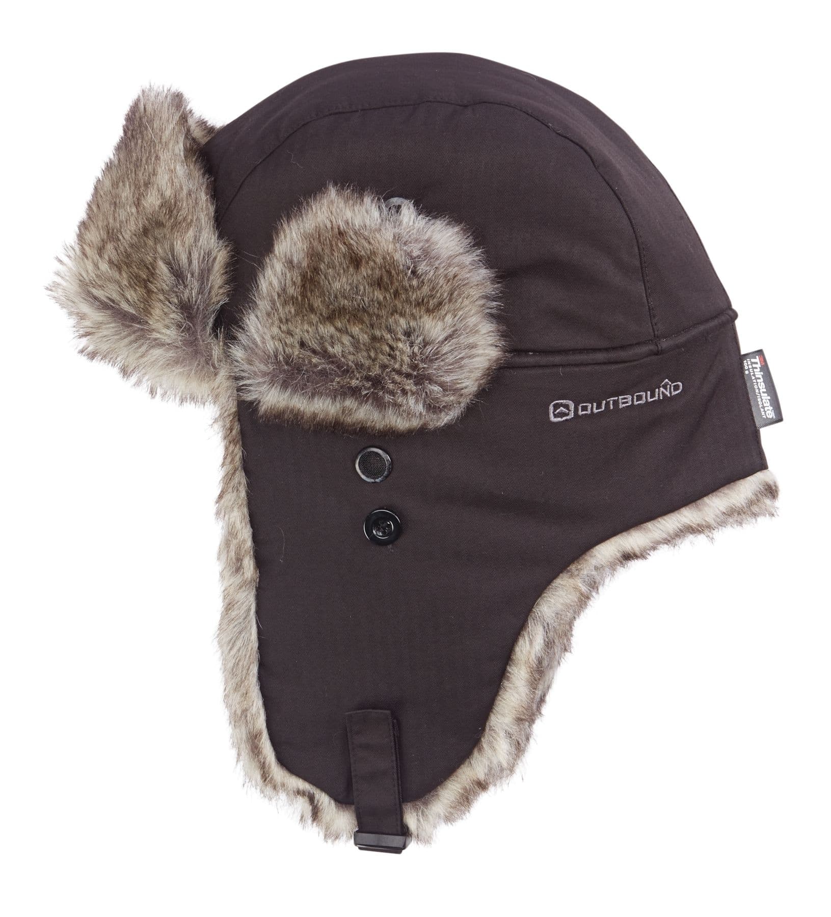 Outbound Unisex Insulated Fur Winter Aviator Trapper Ear Flaps Hat Water-Resistant, Black