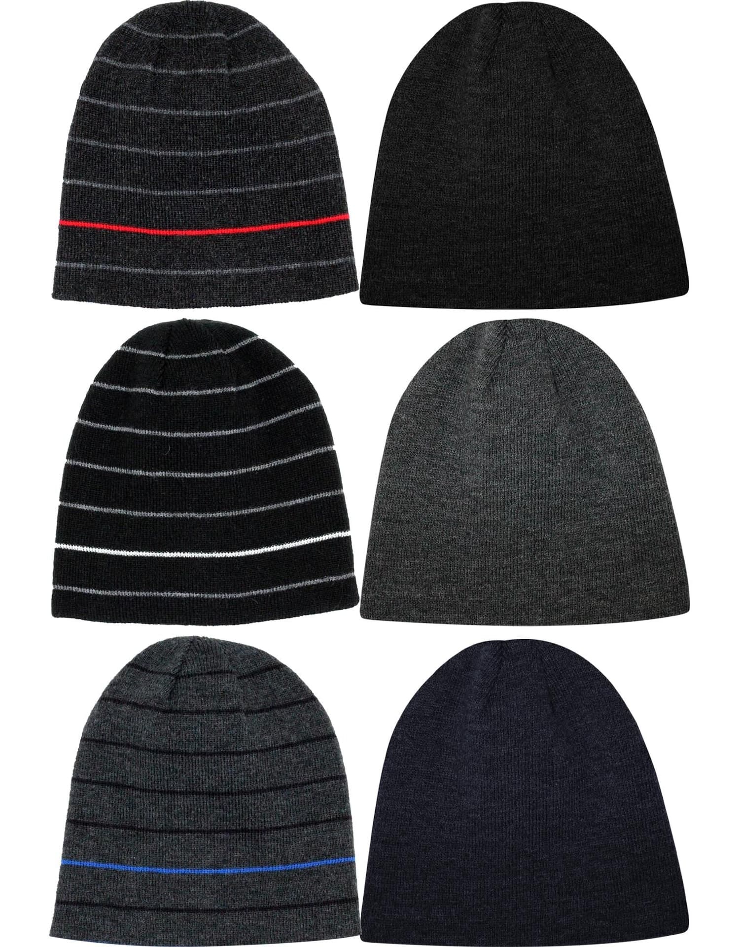 Hot Paws Men's Warm Rib Knit Toque Beanie Hat Winter Ski/Snow Sports (2-Pack), Assorted