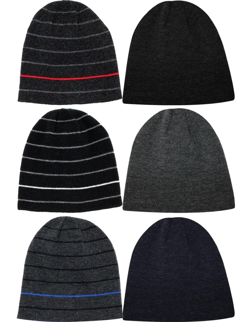 Hot Paws Men's Warm Rib Knit Toque Beanie Hat Winter Ski/Snow Sports (2-Pack), Assorted
