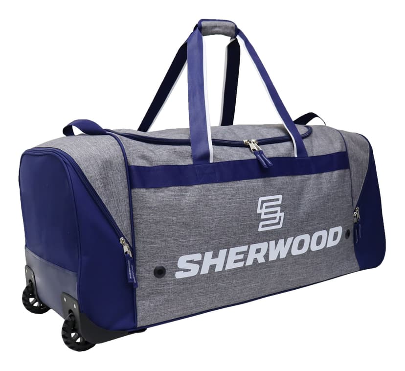 Sherwood Heavy-Duty Hockey Bag, Wheeled, Senior, Grey/Blue 38-in