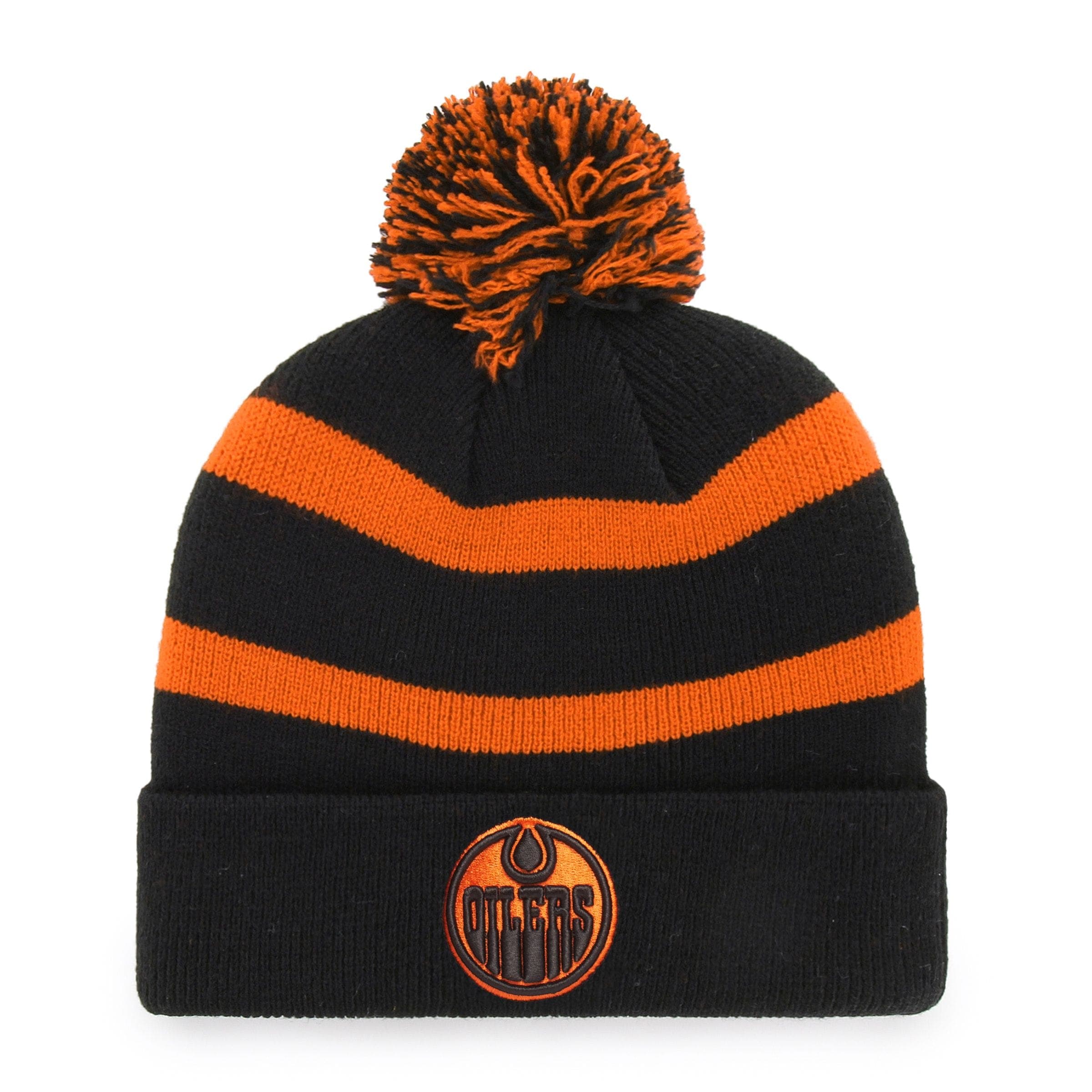 Fan Favorite NHL Edmonton Oilers Mass Breakaway Cuff Knit Pom Toque, Black, Adult