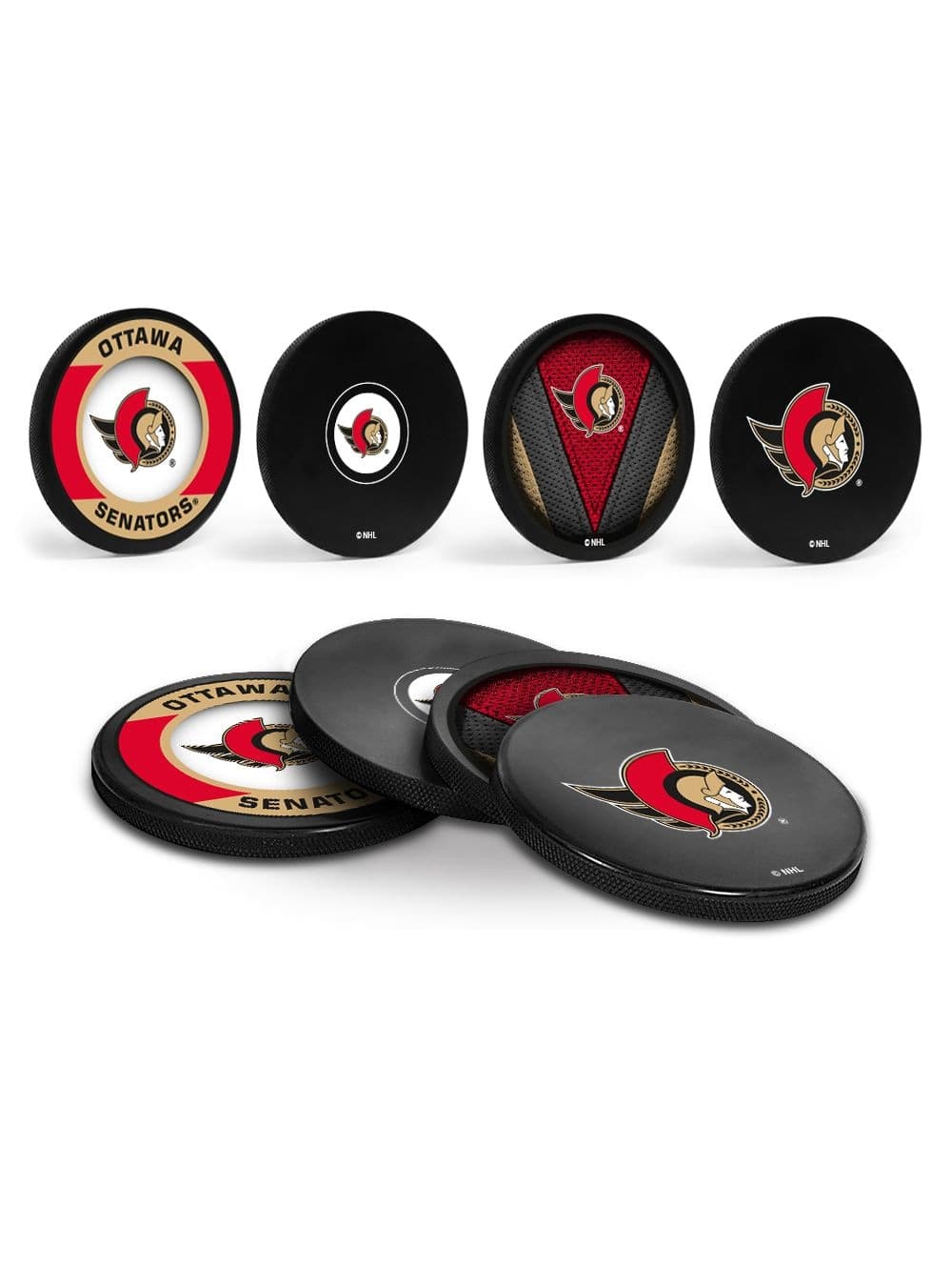 NHL Ottawa Senators Hockey Puck Drink Coasters, 4-pk
