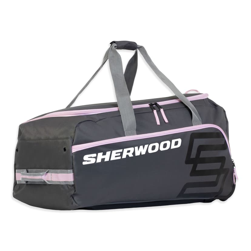 Sherwood Zippered Wheeled Hockey Bag for Junior Players, Grey/Pink, 32-in