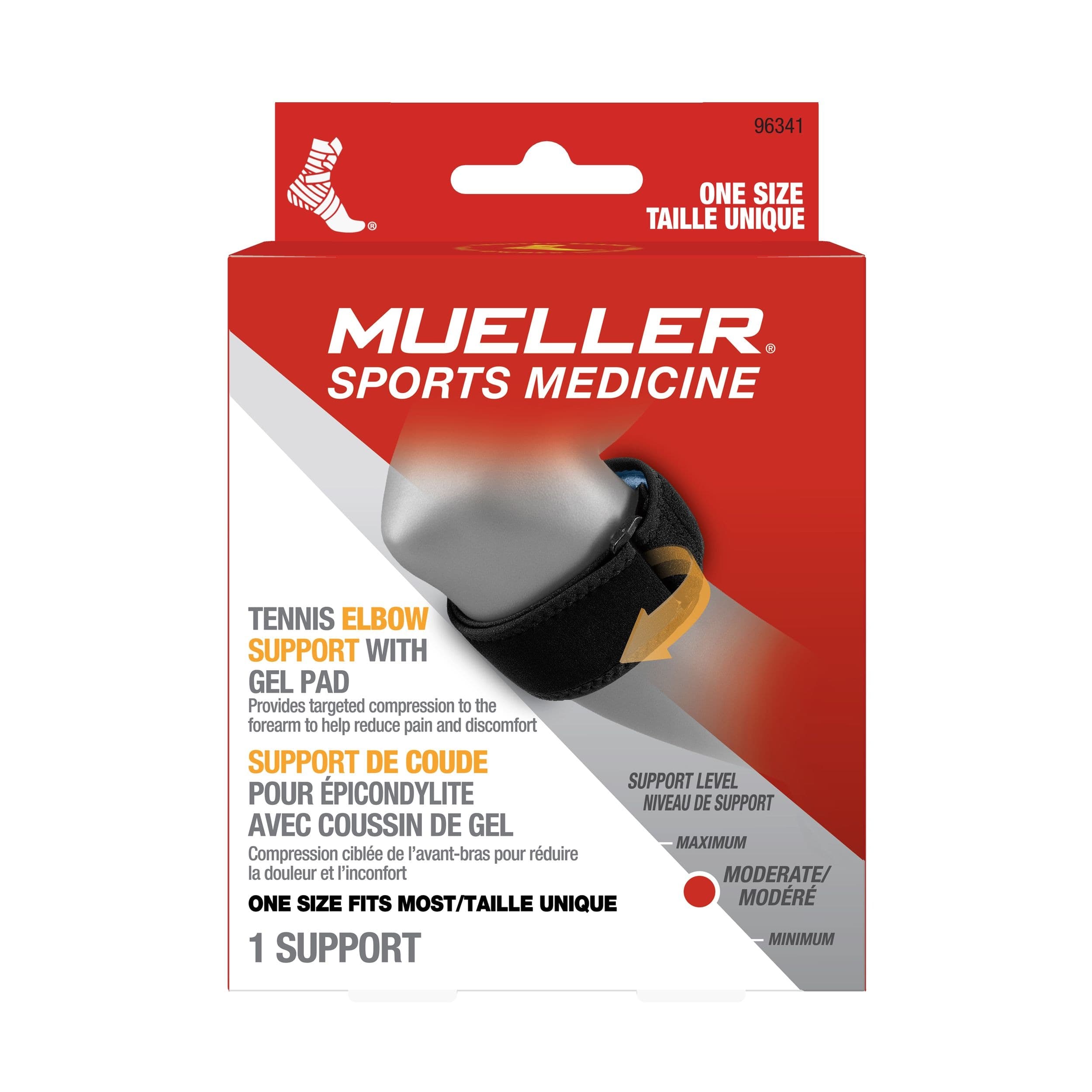 Mueller Sports Medicine Tennis Elbow Support with Gel Pad, Black