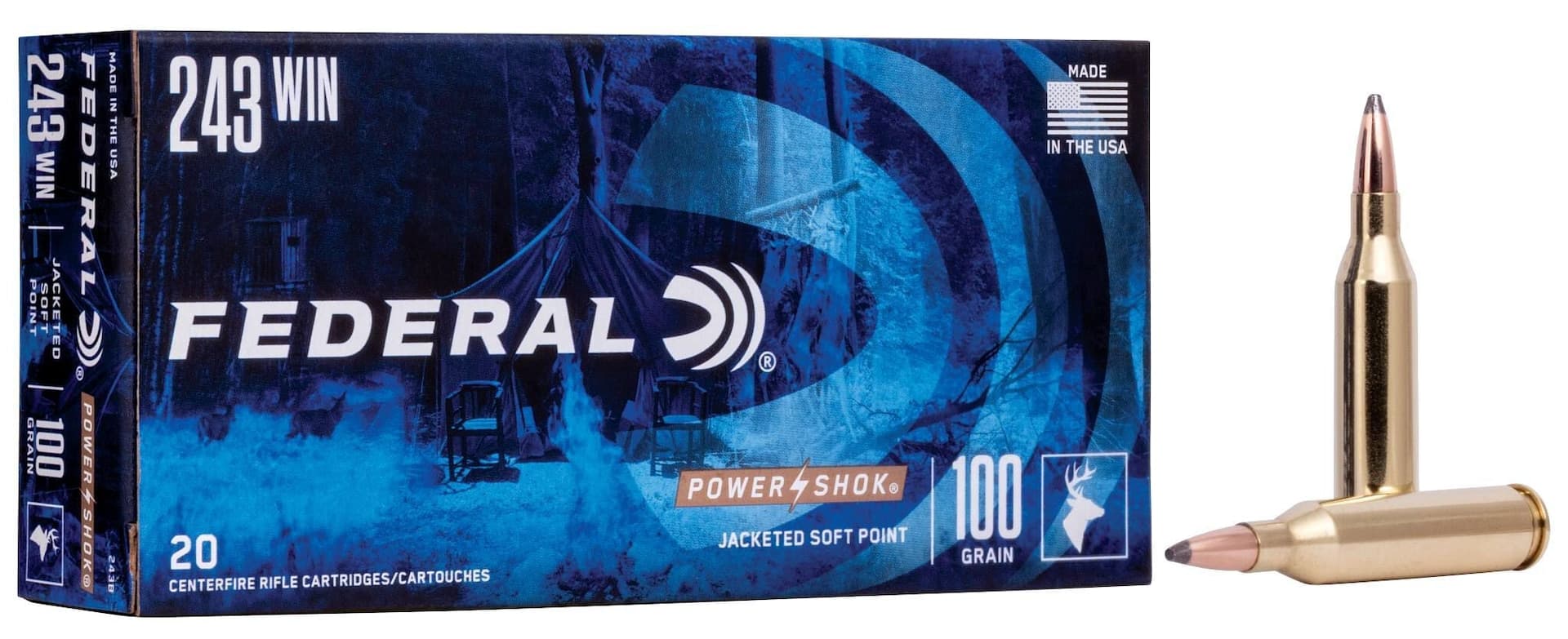 Federal .243 Caliber Win 100 Grain Soft Point Rifle Ammunition, 20-pk