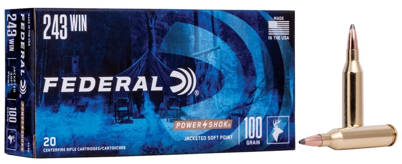 Federal .243 Caliber Win 100 Grain Soft Point Rifle Ammunition, 20-pk