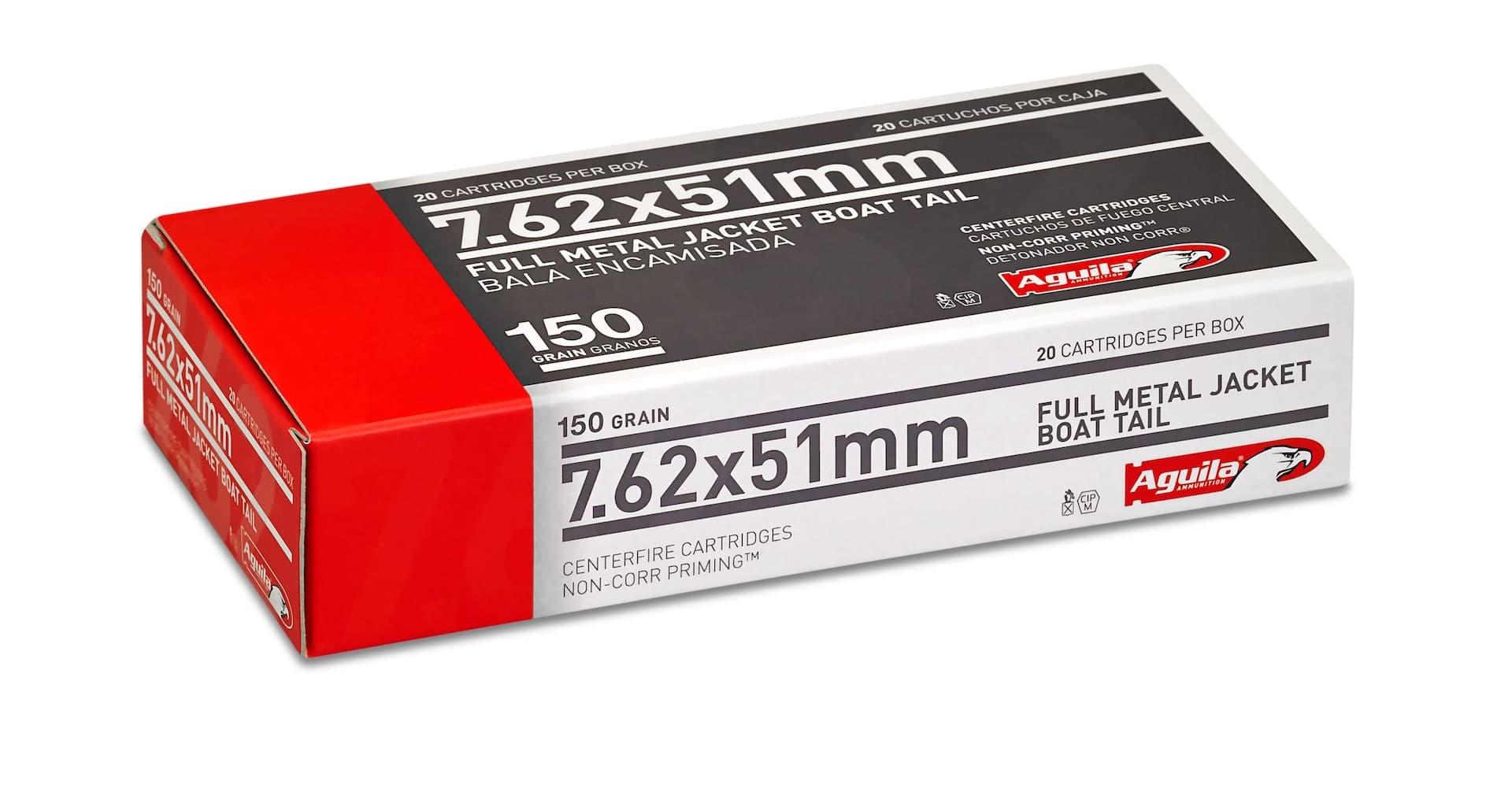 Aguila 7.62 150-Grain Full Metal Jacket Boat Tail Ammunition, 20-pk