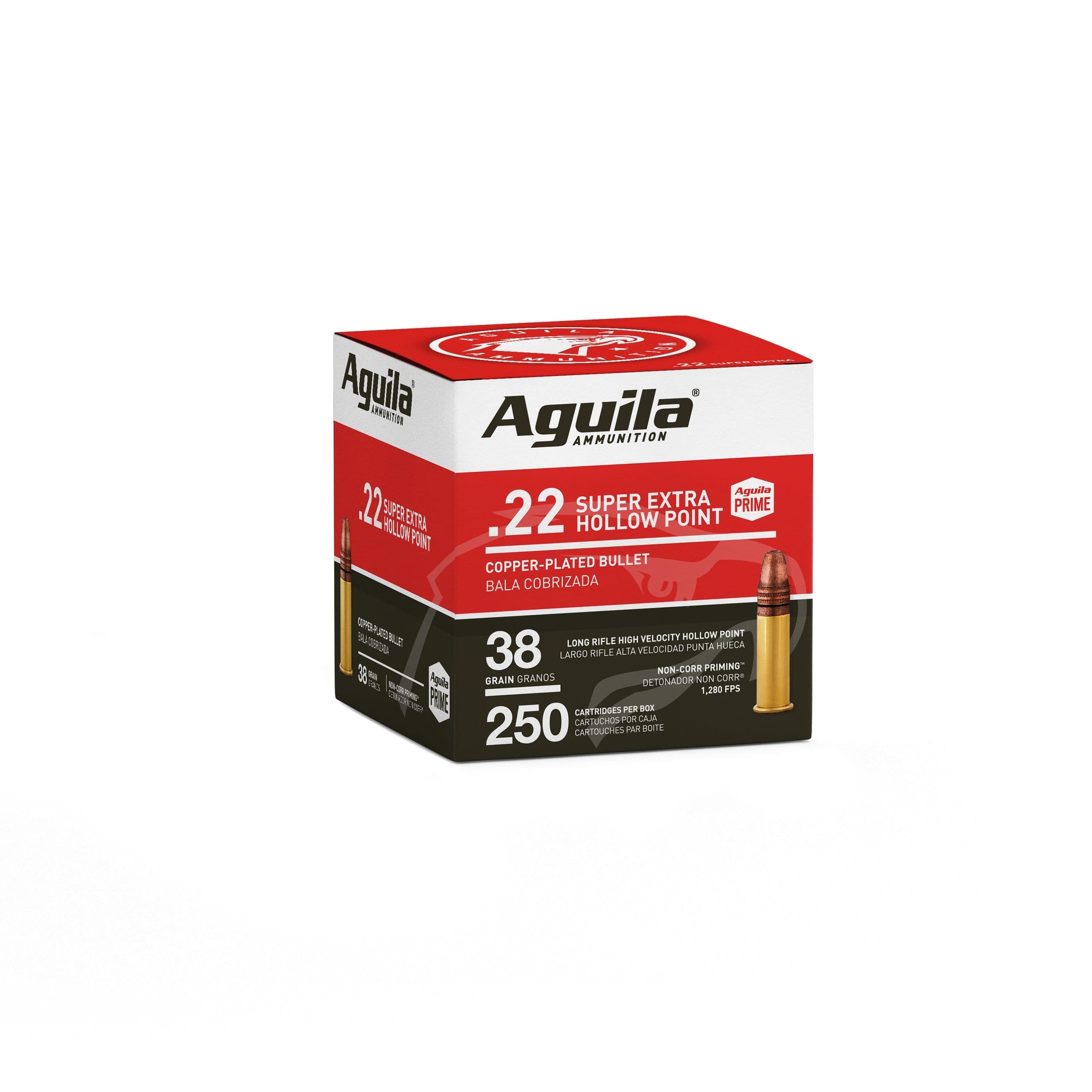 Aguila .22 38-Grain Super Extra LR Hollow Point Copper-Plated Ammunition, 250-pk