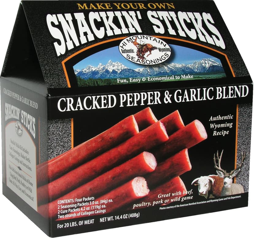 Hi Mountain Make Your Own Snackin' Sticks Kit, Cracked Pepper & Garlic Blend, 408-g