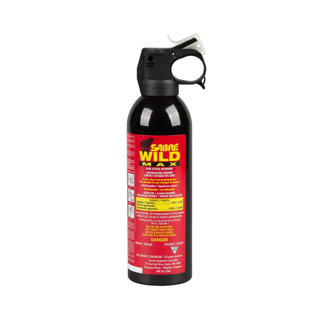 Sabre Wild Max Hunting Bear Attack Deterrent Spray, with Glow-in-the-Dark Safety Wedge, 325-g