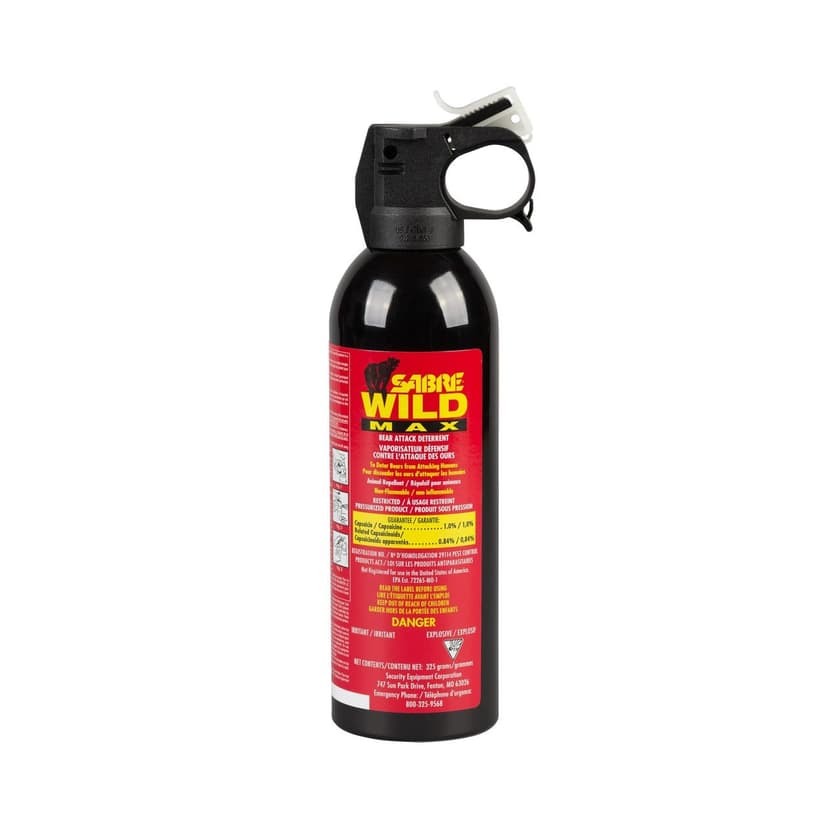 Sabre Wild Max Hunting Bear Attack Deterrent Spray, with Glow-in-the-Dark Safety Wedge, 325-g