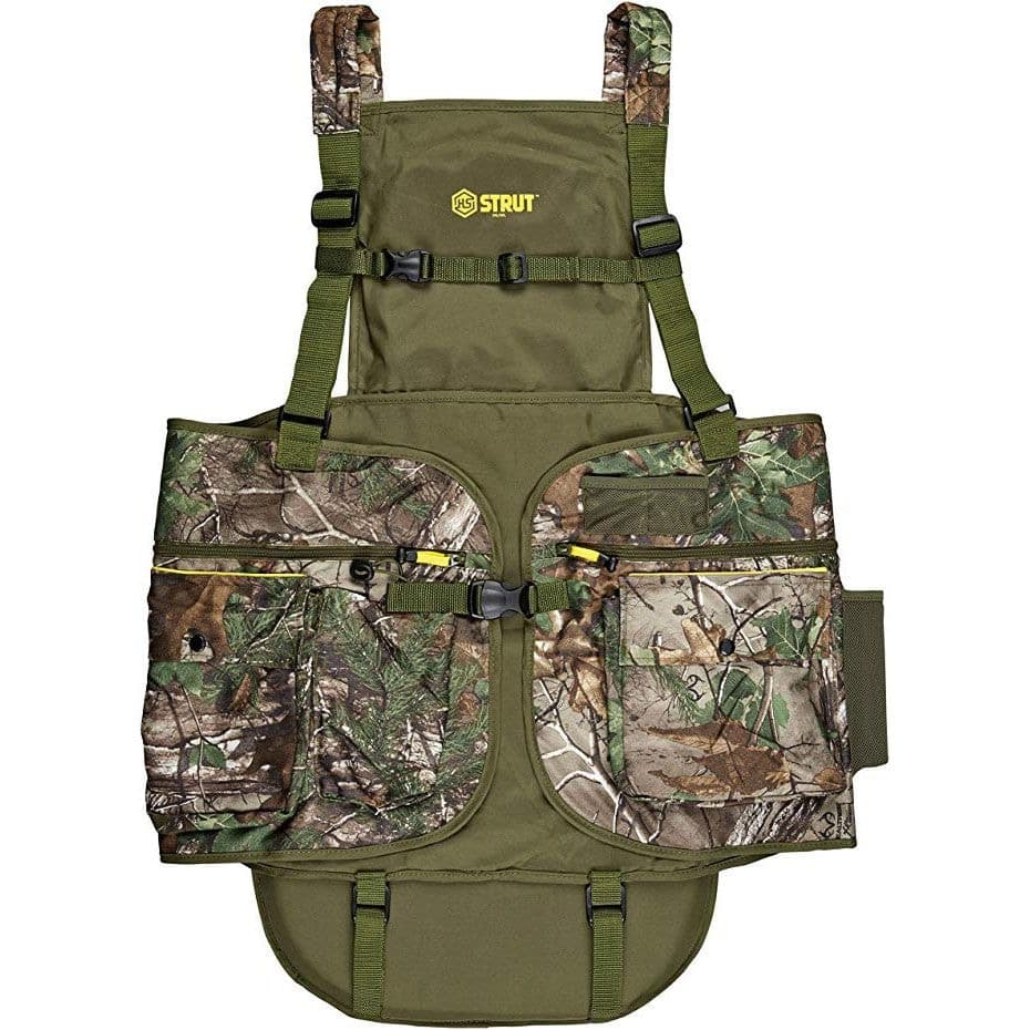 Strut Adjustable Padded Shoulder Straps Hunting Turkey Vest, RealTree Edge, L/XL