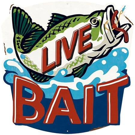Open Road Brands Die Cut X-Metal Aluminum "Live Bait" Wall Decor Sign, Blue