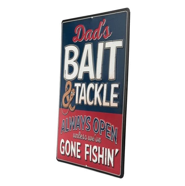 Open Road Brands "Dad's Bait and Tackle" Embossed Decorative Tin Sign, Black