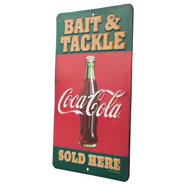 Open Road Brands Die Cut Embossed Tin Coke "Bait And Tackle Sold Here" Sign, Red