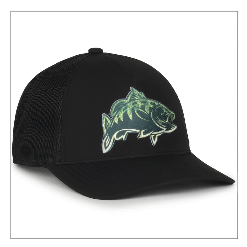 Outdoor Cap Bass Fish 6-Panel Mid Pro Cap, Foam Patch, Black