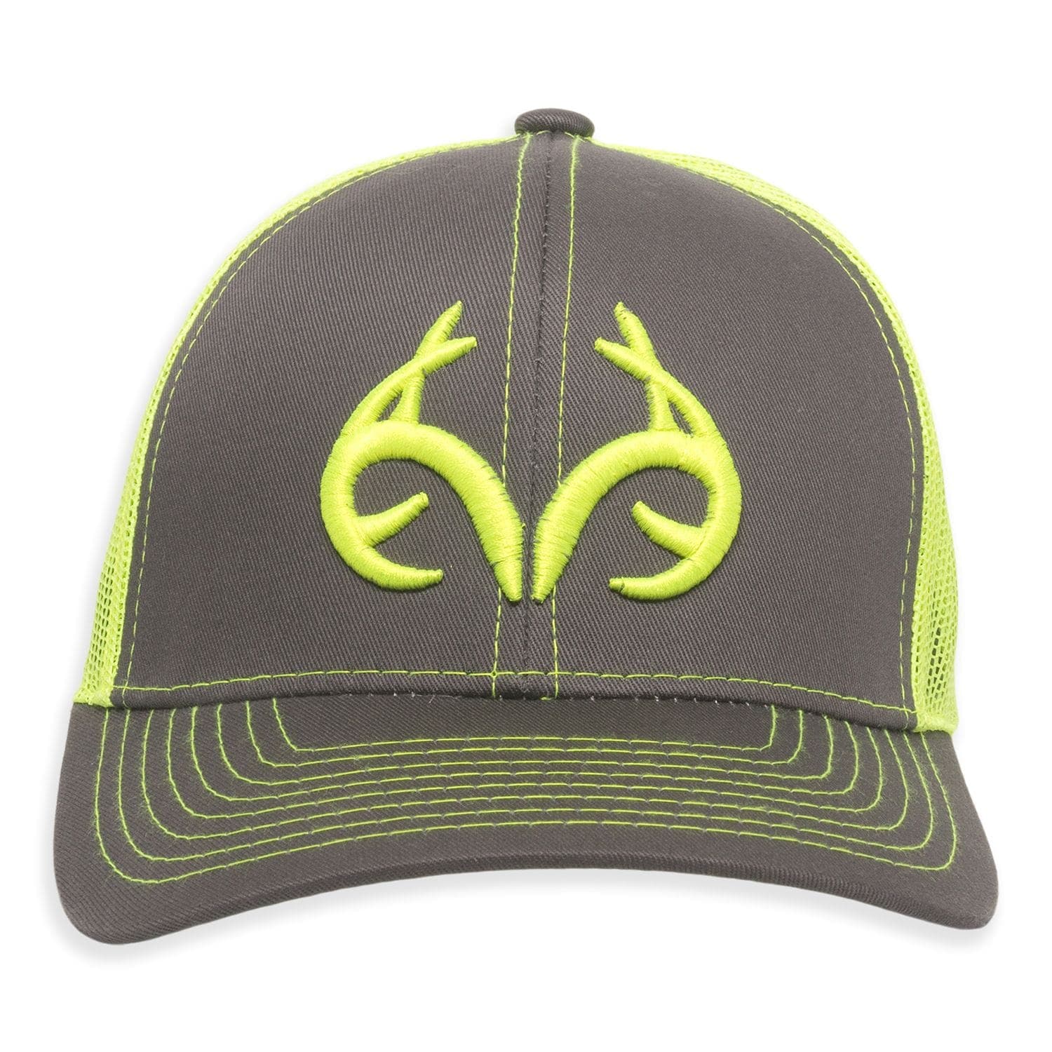 Hunting Mesh Back Baseball Cap with Adjustable Closure, Realtree Logo, Grey/Neon Yellow